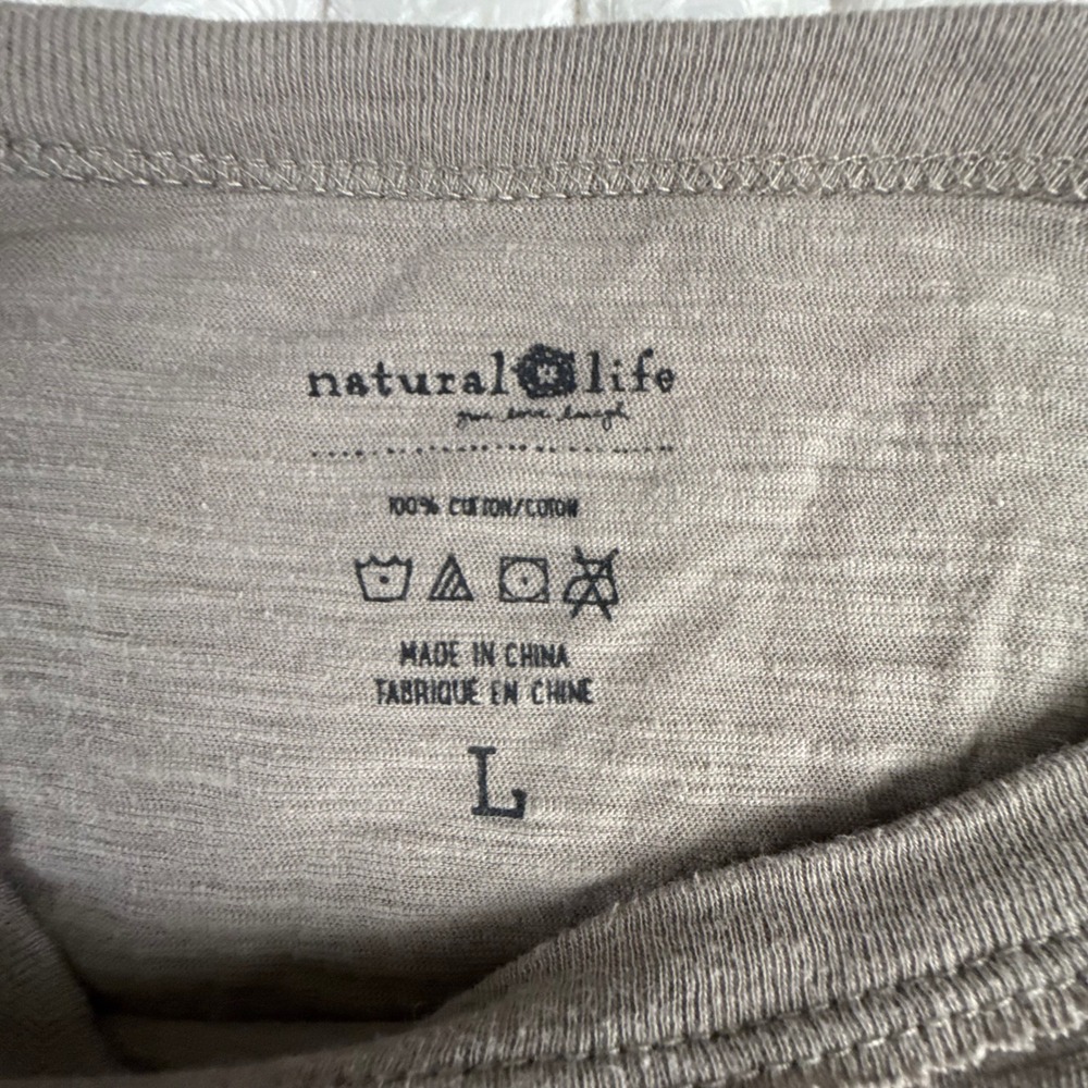 Natural Life Cotton Doodle Tee Ash Tan Oversized Boho Long Sleeve Top Large - Picture 4 of 8